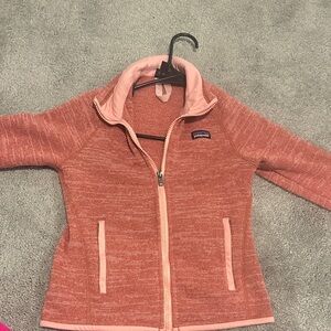 Patagonia Coral Heathered Fleece Jacket with Light Pink Trim